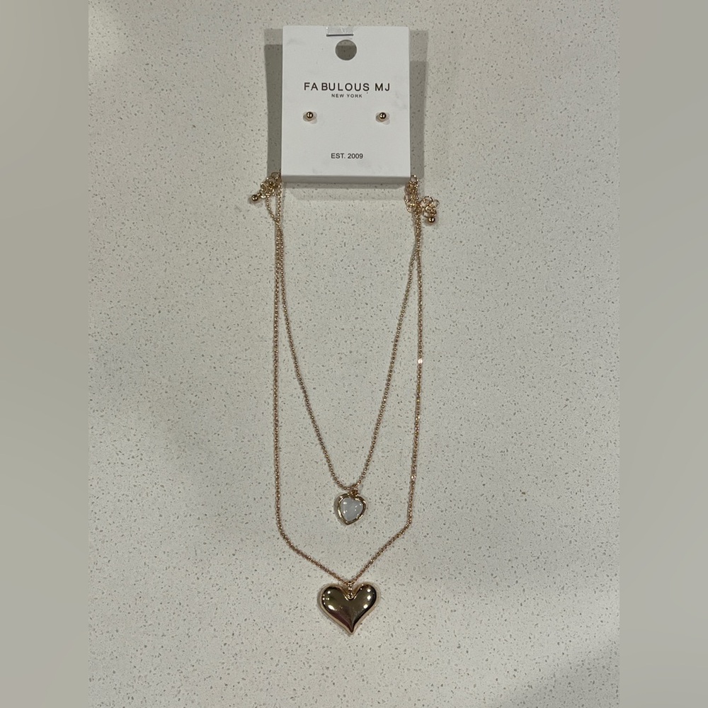 32J. Gold Heart Necklace 3 piece Set